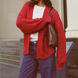 Cozy Red Knit Cardigan